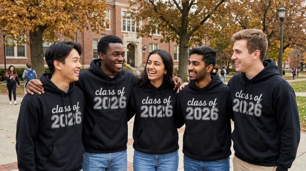 students wearing hoodies with print